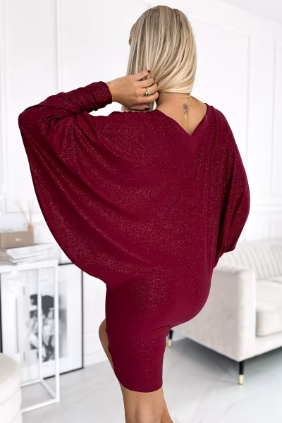 Sukienka Model 402-4 Bordo Brokat - Numoco — zdjęcie 3