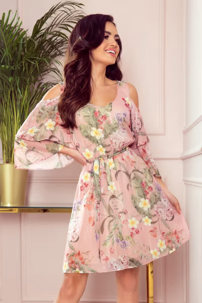 Sukienka Model Marina 292-1 Pink Flowers - Numoco — zdjęcie 1