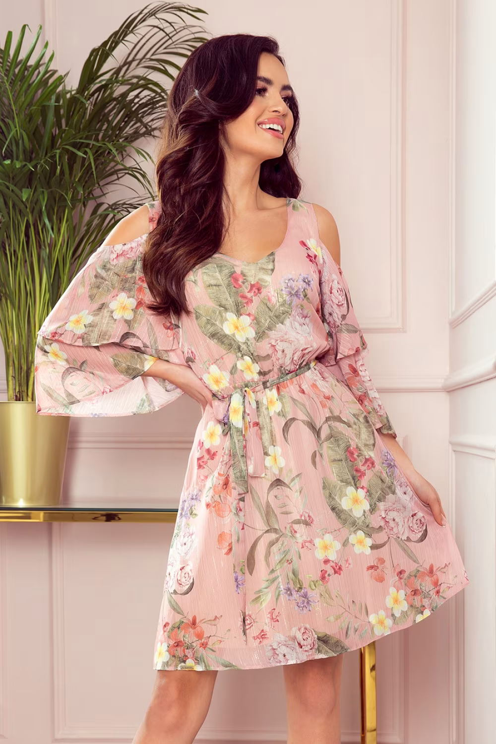 Sukienka Model Marina 292-1 Pink Flowers - Numoco