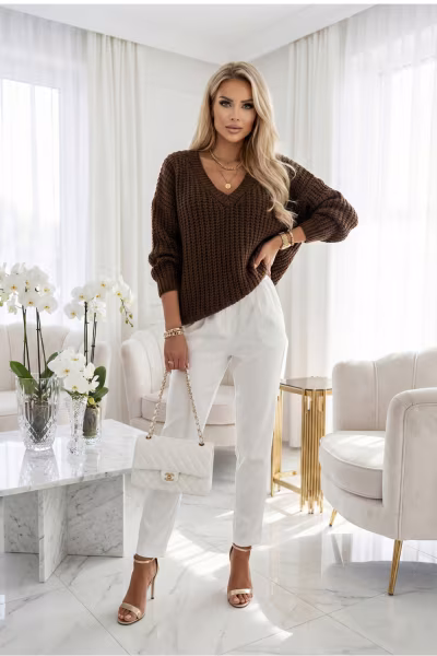 Sweter Damski Model 661-2 Czekolada - Numoco — zdjęcie 2
