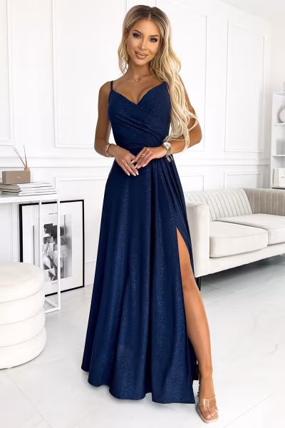 Sukienka Model Chiara 299-10 Navy Brokat - Numoco — zdjęcie 1
