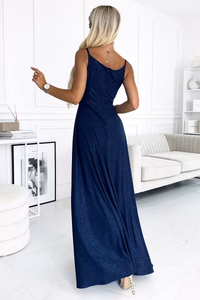 Sukienka Model Chiara 299-10 Navy Brokat - Numoco — zdjęcie 2
