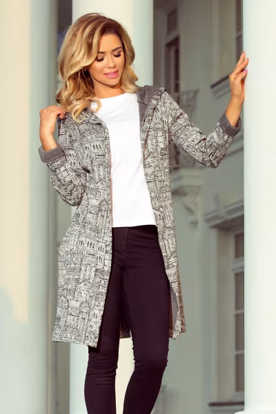 Sweter Kardigan Model 218-1 Wzór Black/White/Grey - Numoco — zdjęcie 1
