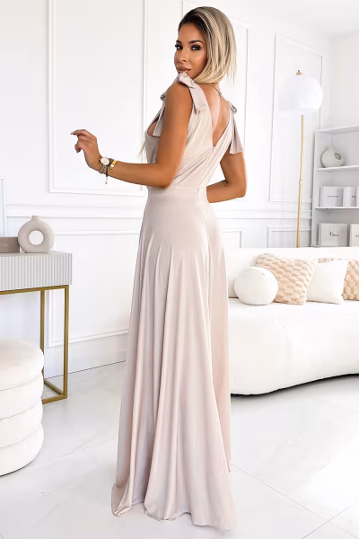 Sukienka Model 405-6 Elena Beige Brokat - Numoco — zdjęcie 2