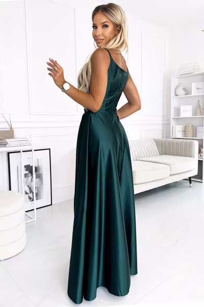 Sukienka Model Chiara 299-9 Bottle Green Satyna - Numoco — zdjęcie 2