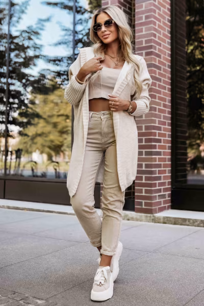 Sweter Kardigan Model 629-1 Beige - Numoco — zdjęcie 2
