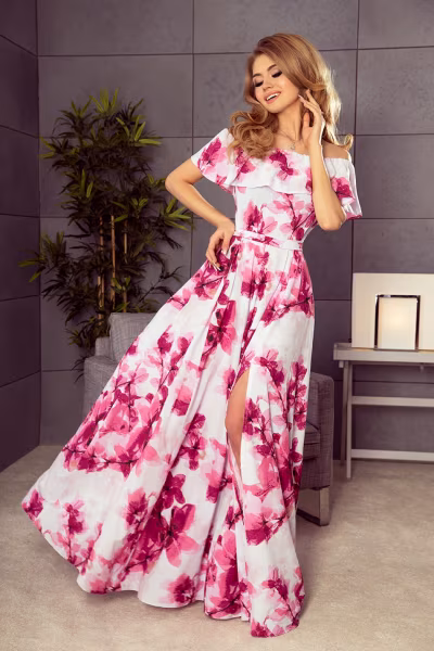 Sukienka Model 194-2 Pink Flowers - Numoco — zdjęcie 1