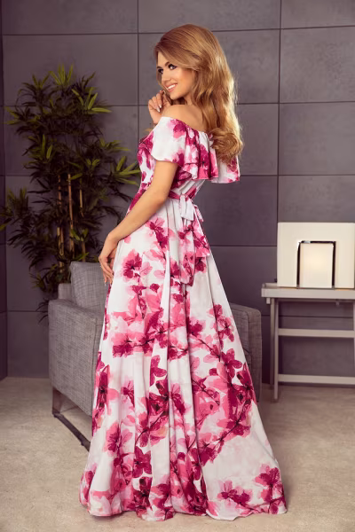 Sukienka Model 194-2 Pink Flowers - Numoco — zdjęcie 3