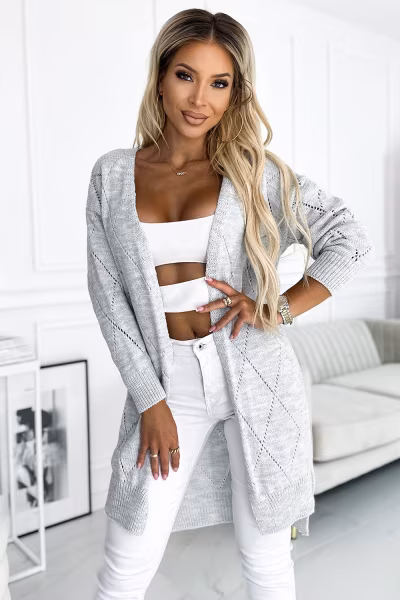 Sweter Kardigan Model 486-1 Grey - Numoco — zdjęcie 1