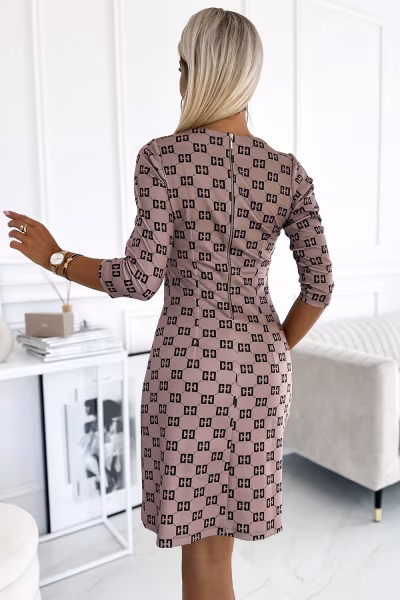 Sukienka Model Mary 420-3 Beige/Black Wzór - Numoco — zdjęcie 3