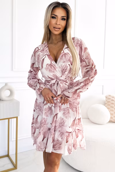 Sukienka Model 514-1 Beige Flowers - Numoco — zdjęcie 1
