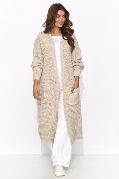 Sweter Kardigan Model NU_S99 Beige Melnage - Numinou — zdjęcie 2