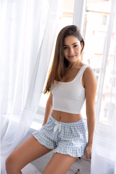 Piżama Damska Model Aileen Biały/Błękitny - Sensis — zdjęcie 1