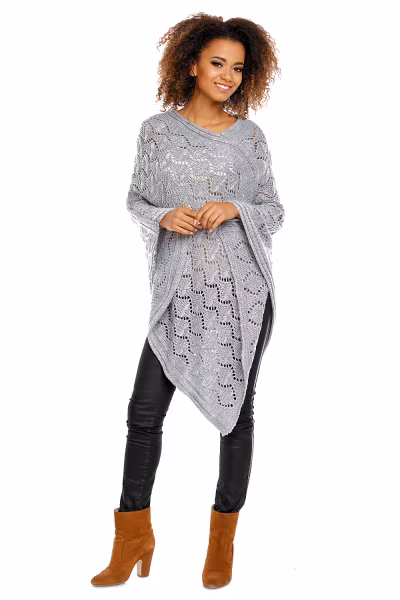 Sweter Poncho model 30012 Light Gray - PeeKaBoo — zdjęcie 2