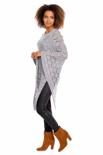 Sweter Poncho model 30012 Light Gray - PeeKaBoo — zdjęcie 3
