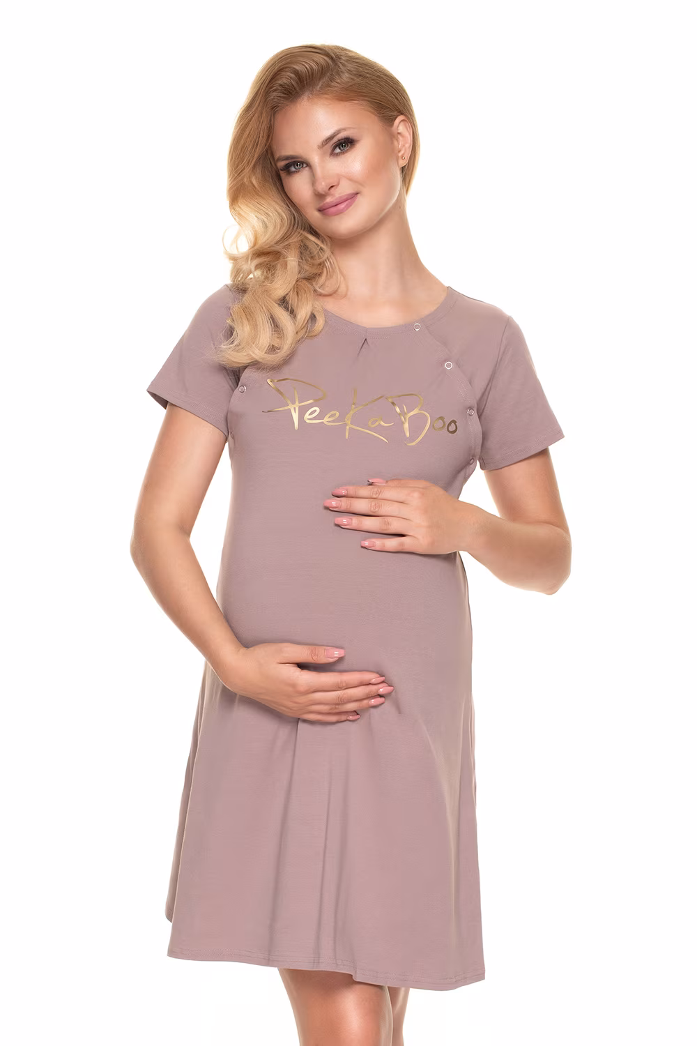 Koszula Nocna Ciążowa Model 0203 Cappuccino - PeeKaBoo