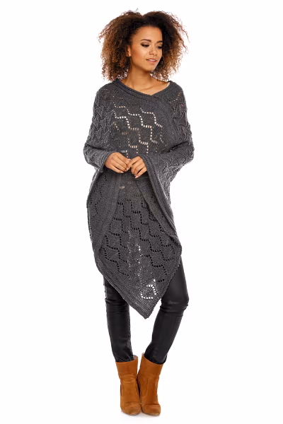 Sweter Poncho model 30012 Graphit - PeeKaBoo — zdjęcie 2
