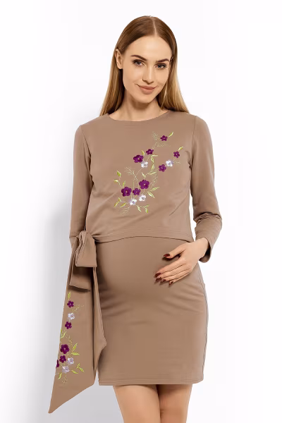 Sukienka Ciążowa Model 1624C Cappuccino - PeeKaBoo — zdjęcie 1