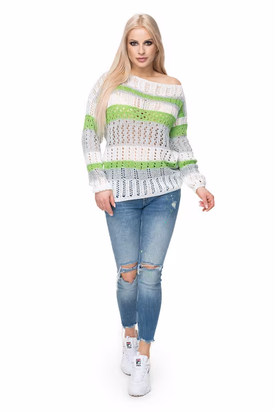 Sweter Damski Model 30060 Cream/Green - PeeKaBoo — zdjęcie 2