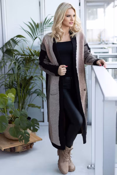 Sweter Kardigan Model 30087 Black/Cappuccino - PeeKaBoo — zdjęcie 1