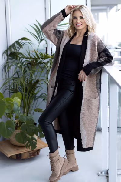 Sweter Kardigan Model 30087 Black/Cappuccino - PeeKaBoo — zdjęcie 2