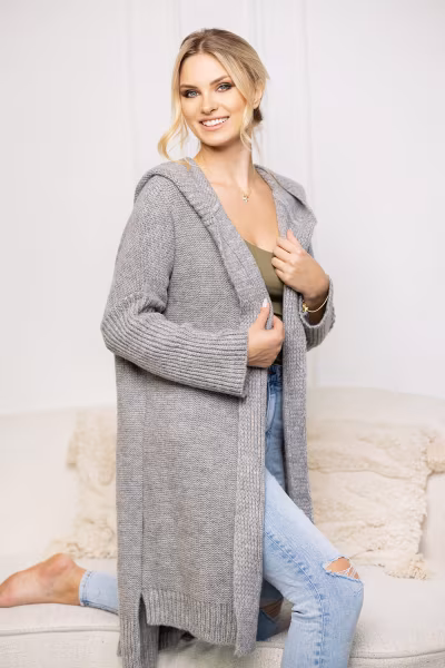 Sweter Kardigan Model 70043 Grey - PeeKaBoo — zdjęcie 2