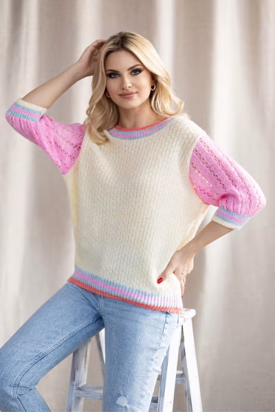 Sweter Damski Model 30093 Light Yellow - PeeKaBoo — zdjęcie 3