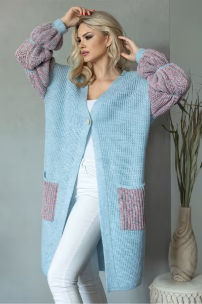 Sweter Kardigan Model 30086 Błękit - PeeKaBoo — zdjęcie 1