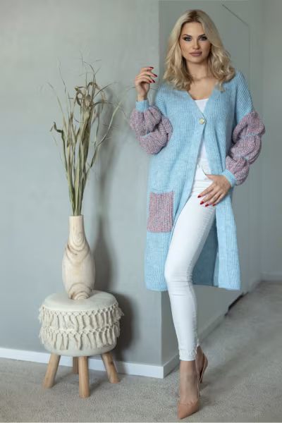 Sweter Kardigan Model 30086 Błękit - PeeKaBoo — zdjęcie 2