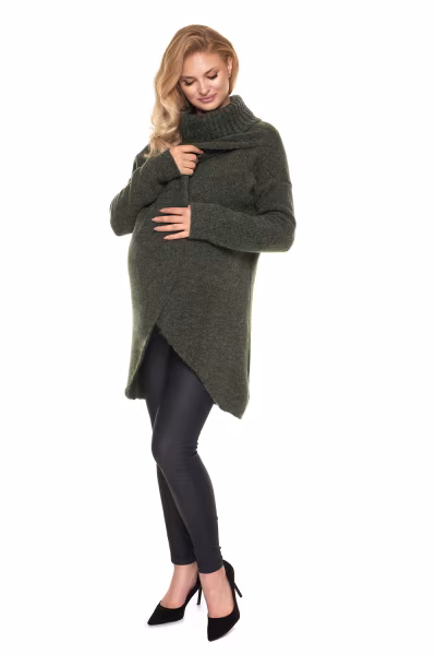 Sweter Ciążowy Model 30078 Khaki - PeeKaBoo — zdjęcie 2
