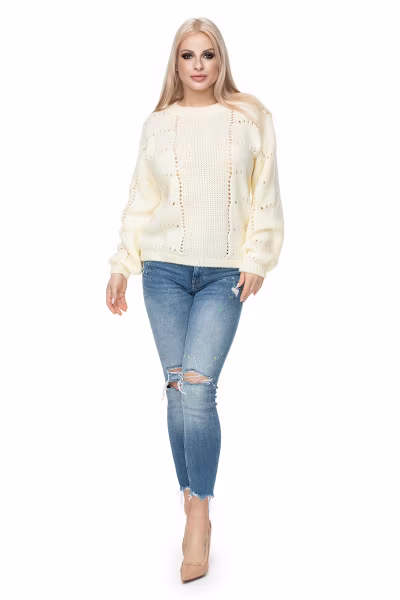 Sweter Damski Model 30059 Cream - PeeKaBoo — zdjęcie 2