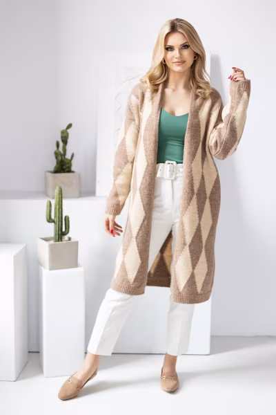 Sweter Kardigan Model 30092 Cappuccino - PeeKaBoo — zdjęcie 1