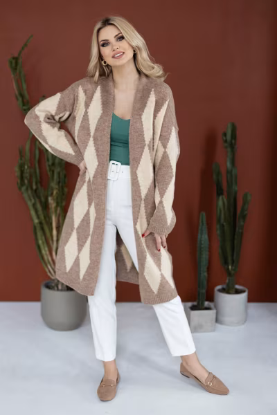 Sweter Kardigan Model 30092 Cappuccino - PeeKaBoo — zdjęcie 2