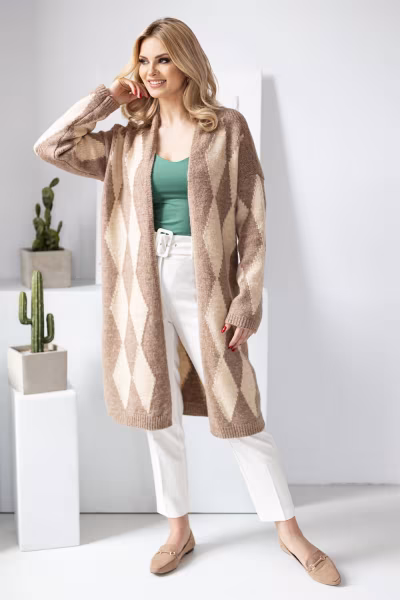 Sweter Kardigan Model 30092 Cappuccino - PeeKaBoo — zdjęcie 3