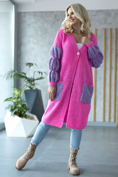 Sweter Kardigan Model 30086 Neon Pink - PeeKaBoo — zdjęcie 1