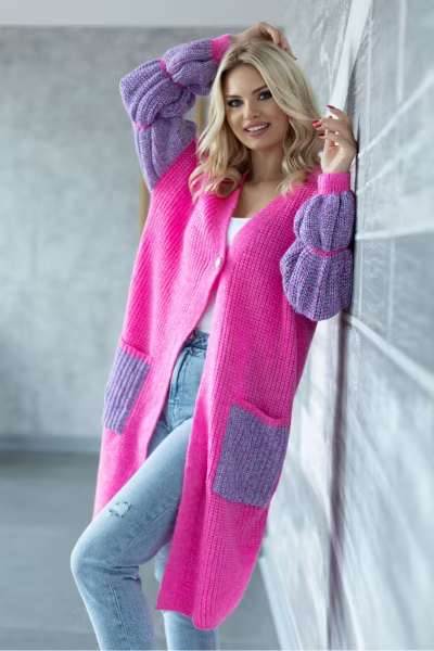Sweter Kardigan Model 30086 Neon Pink - PeeKaBoo — zdjęcie 2