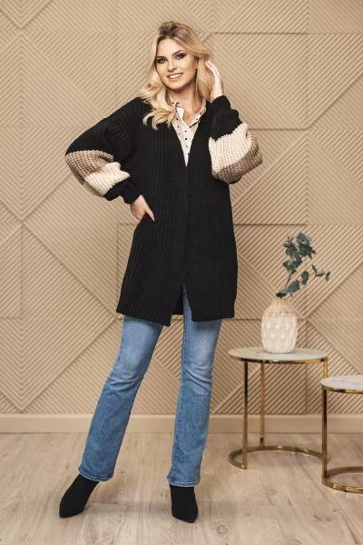 Sweter Kardigan Model 70041 Black - PeeKaBoo — zdjęcie 2