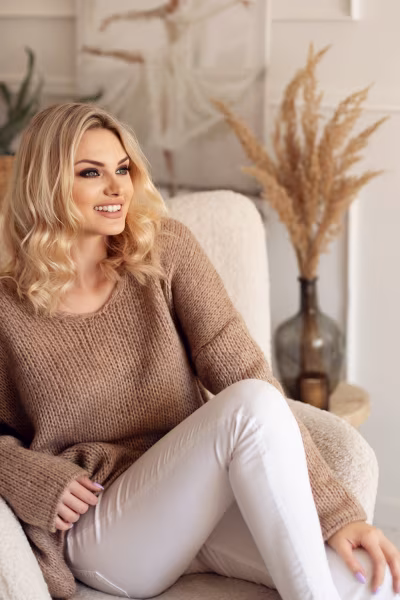 Sweter Damski Model 30080 Cappuccino - PeeKaBoo — zdjęcie 2