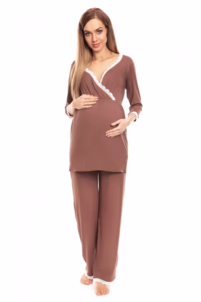 Piżama Ciążowa Model 0136 Cappuccino - PeeKaBoo — zdjęcie 1