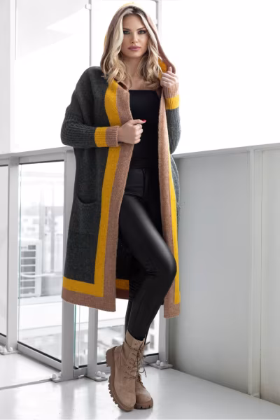 Sweter Kardigan Model 30085 Khaki - PeeKaBoo — zdjęcie 1