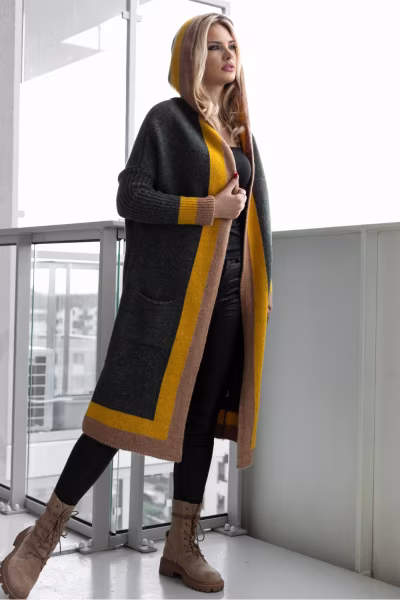 Sweter Kardigan Model 30085 Khaki - PeeKaBoo — zdjęcie 2