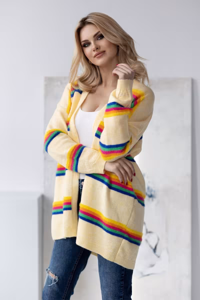 Sweter Kardigan Model 30090 Light Yellow - PeeKaBoo — zdjęcie 1