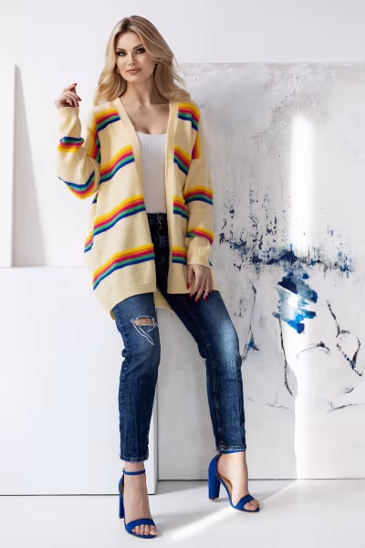 Sweter Kardigan Model 30090 Light Yellow - PeeKaBoo — zdjęcie 2
