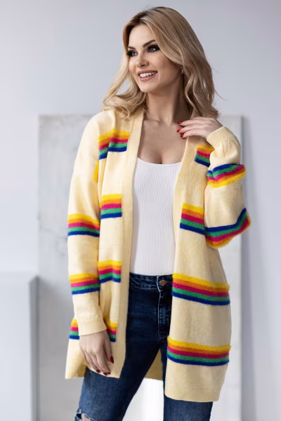Sweter Kardigan Model 30090 Light Yellow - PeeKaBoo — zdjęcie 3