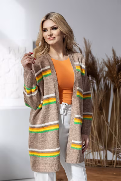 Sweter Kardigan Model 30090 Cappuccino - PeeKaBoo — zdjęcie 1