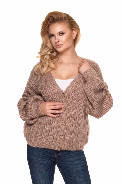 Sweter Kardigan Model 30077 Cappuccino - PeeKaBoo — zdjęcie 1