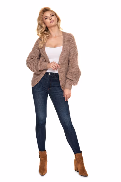 Sweter Kardigan Model 30077 Cappuccino - PeeKaBoo — zdjęcie 2