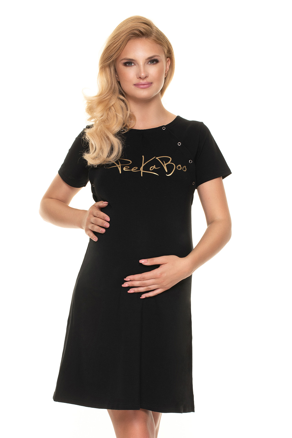 Koszula Nocna Ciążowa Model 0203 Black - PeeKaBoo