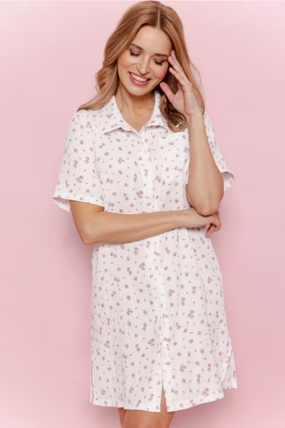 Koszulka nocna Koszula Nocna Model Sindy 3421 Ecru - Taro — zdjęcie 1
