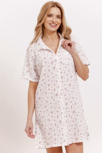 Koszulka nocna Koszula Nocna Model Sindy 3421 Ecru - Taro — zdjęcie 2